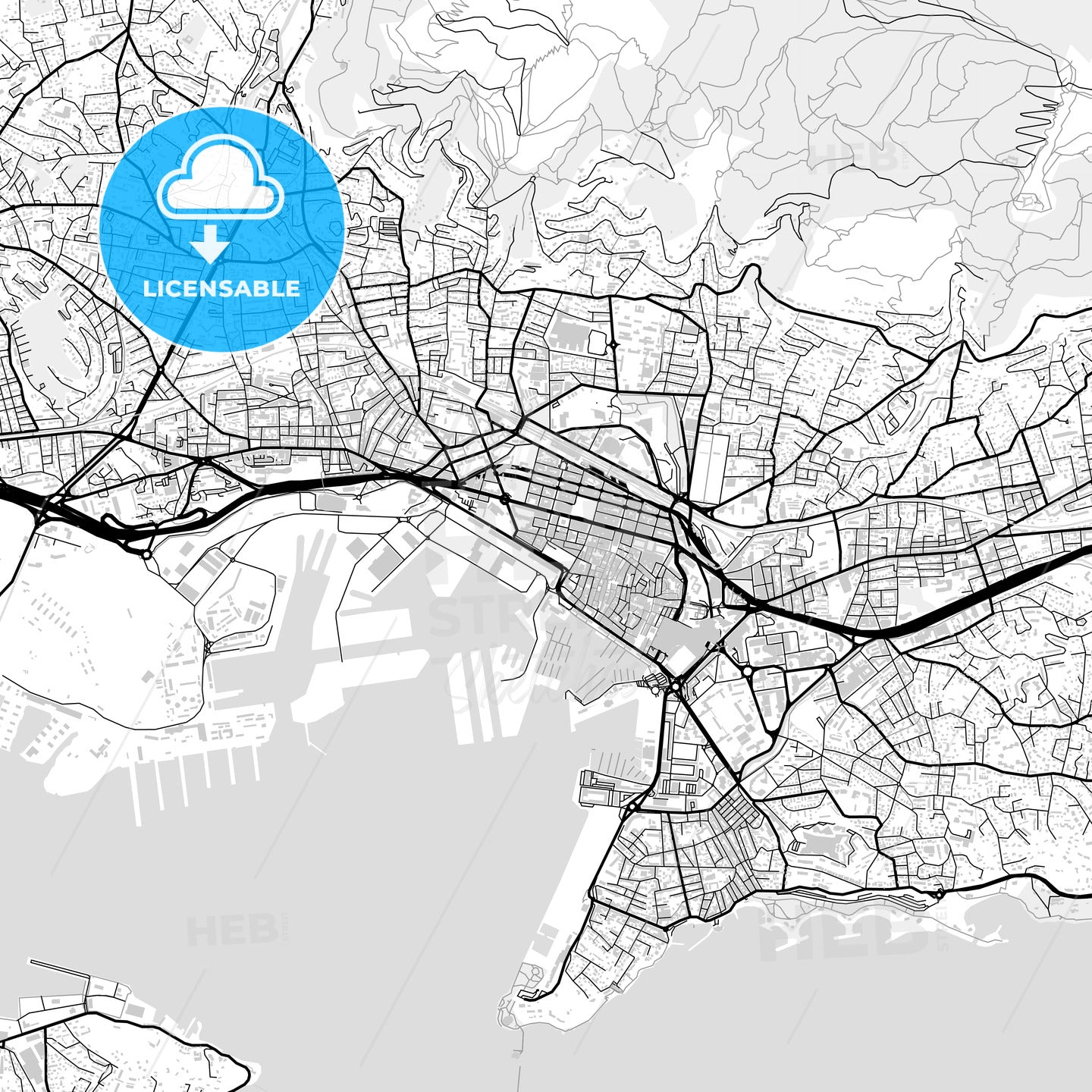Downtown map of Toulon, light