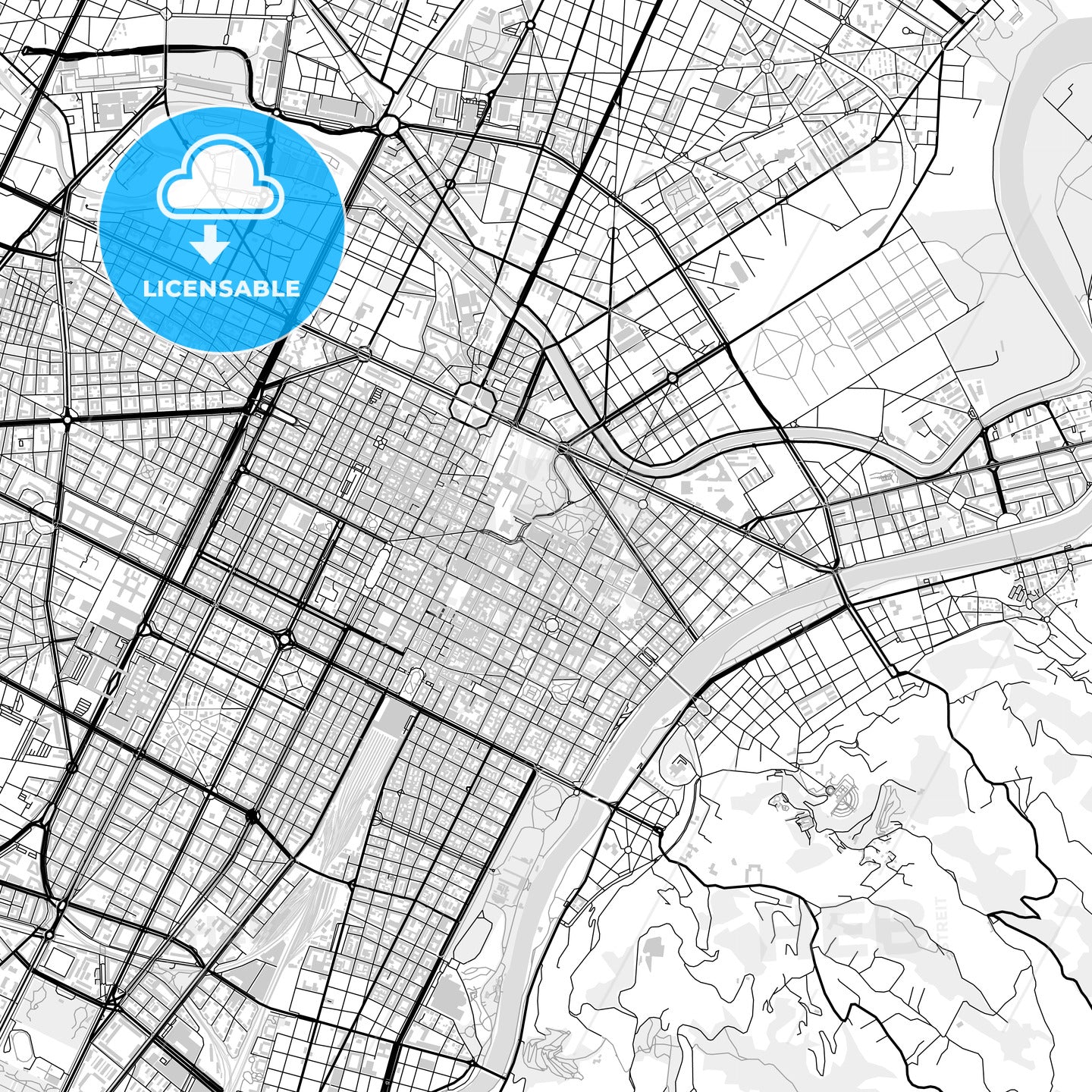 Downtown map of Turin, light