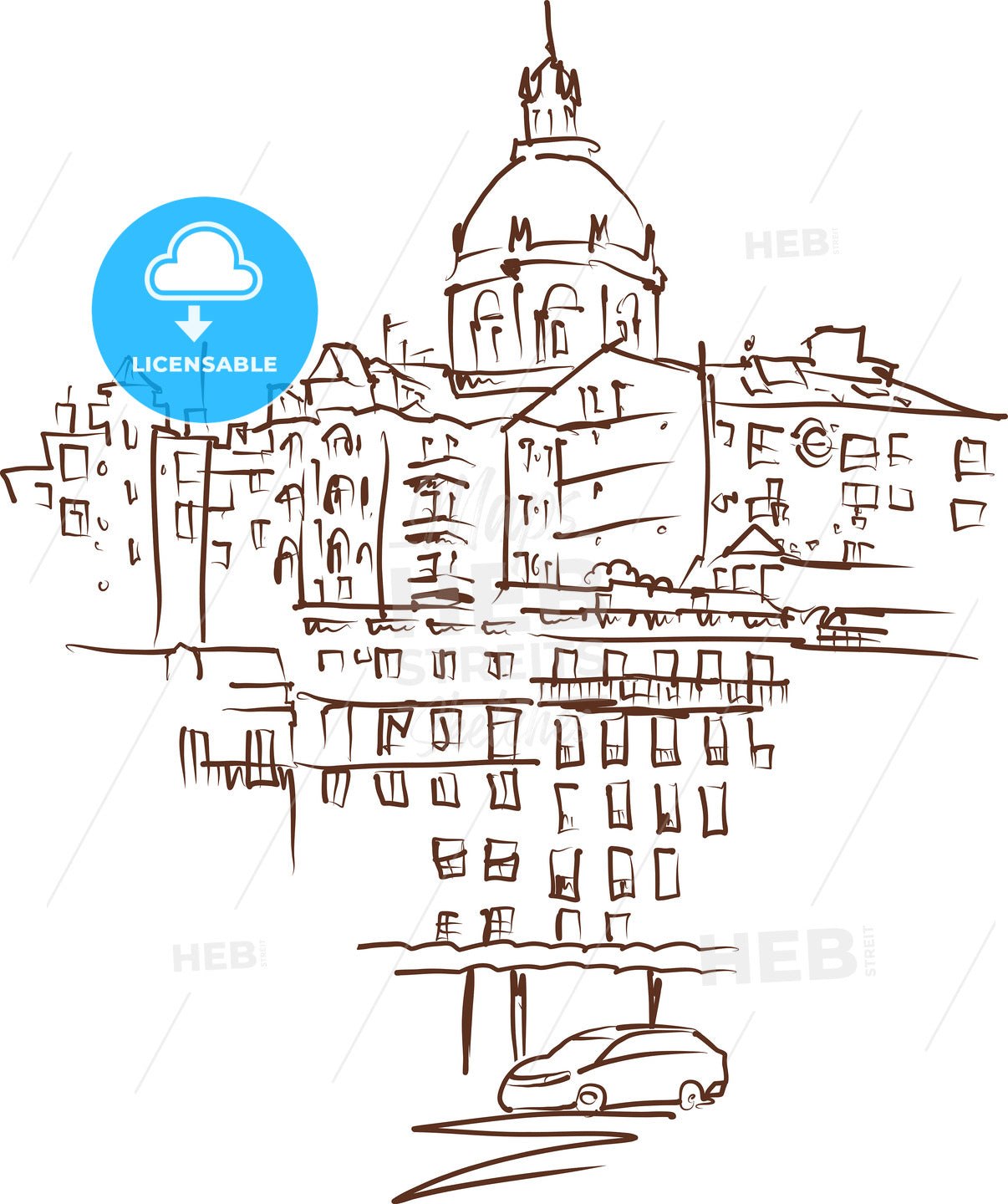 Drawing Of Lisbon, Portugal Panorama