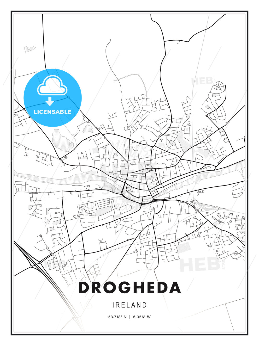 Drogheda, Ireland, Modern Print Template in Various Formats - HEBSTREITS Sketches