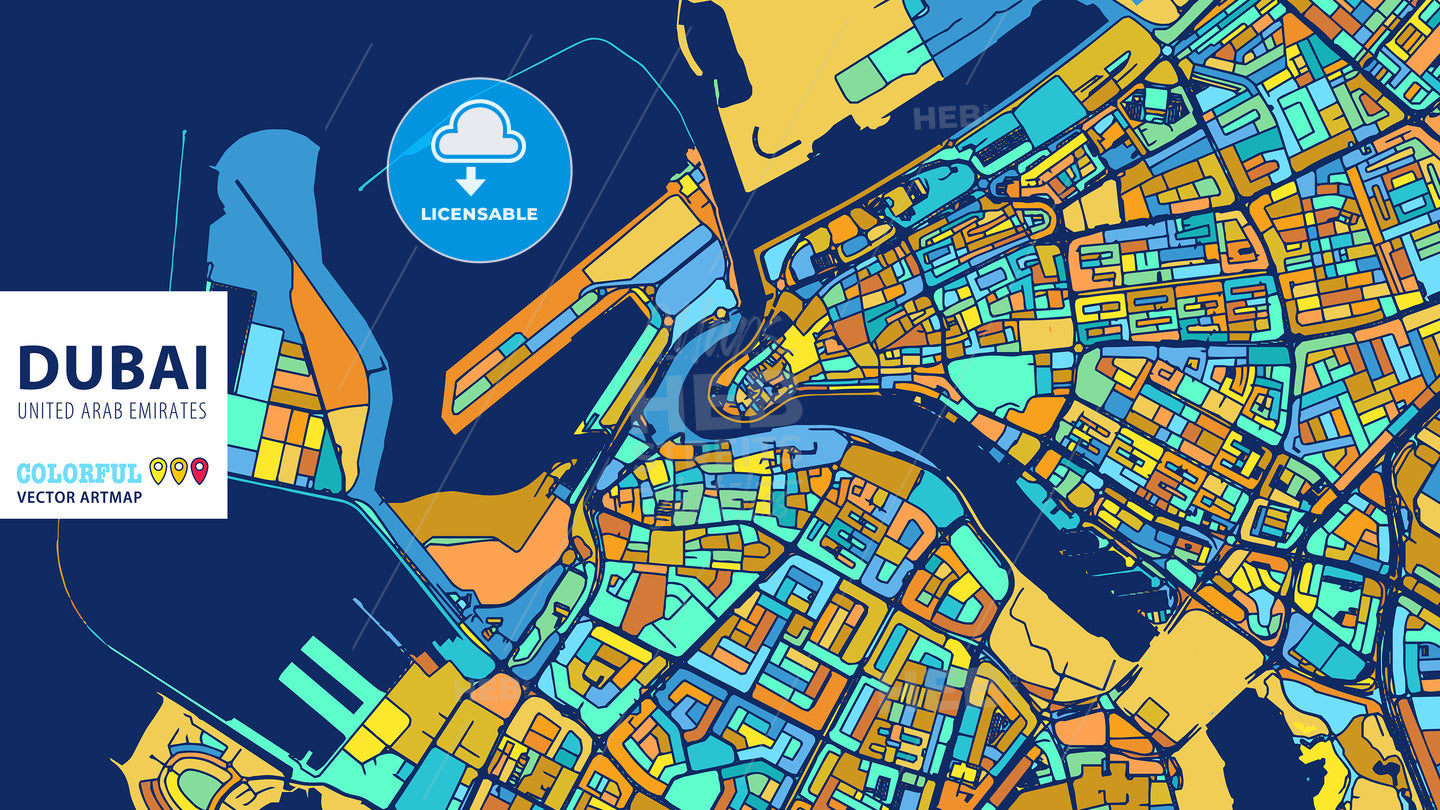 Dubai, United Arab Emirates, Colorful Vector Artmap