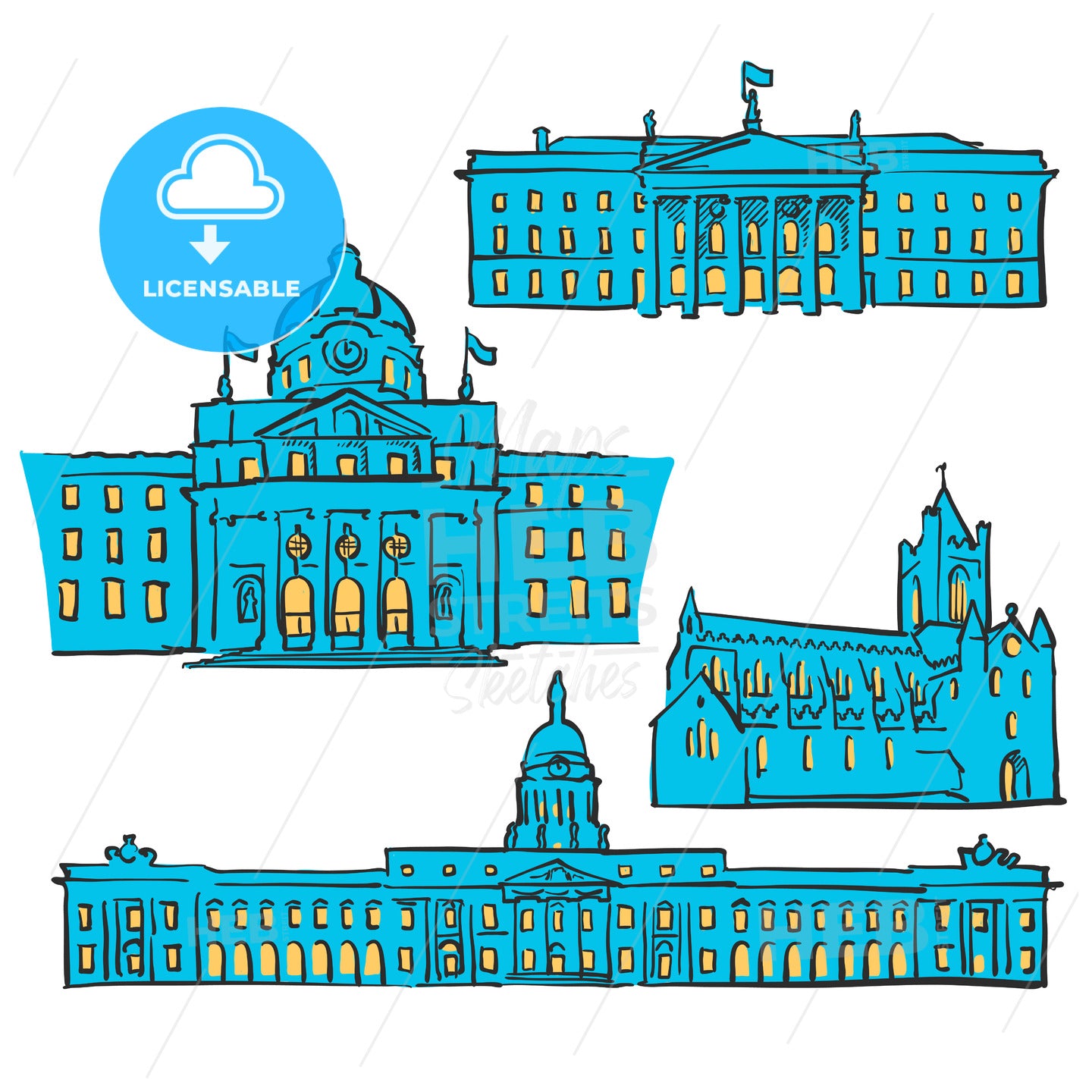 Dublin Ireland Colored Landmarks – instant download