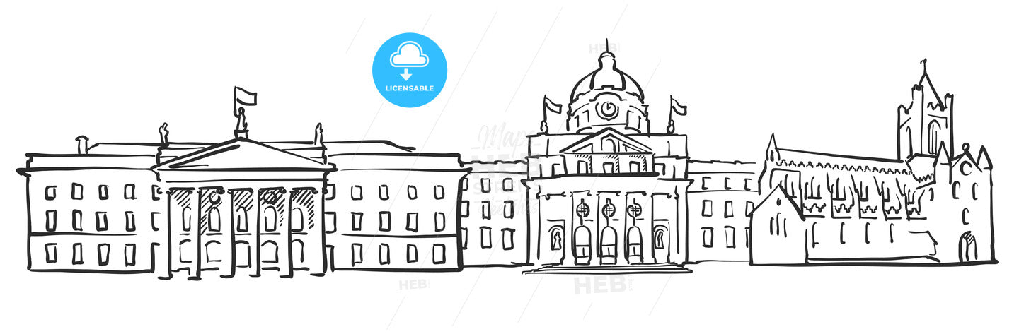 Dublin Ireland Panorama Sketch – instant download