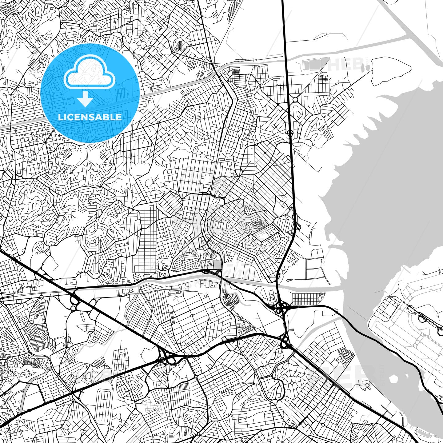 Duque de Caxias, Rio de Janeiro, downtown map, light