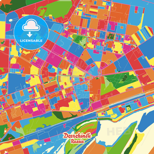 Dzerzhinsk, Russia Crazy Colorful Street Map Poster Template - HEBSTREITS Sketches