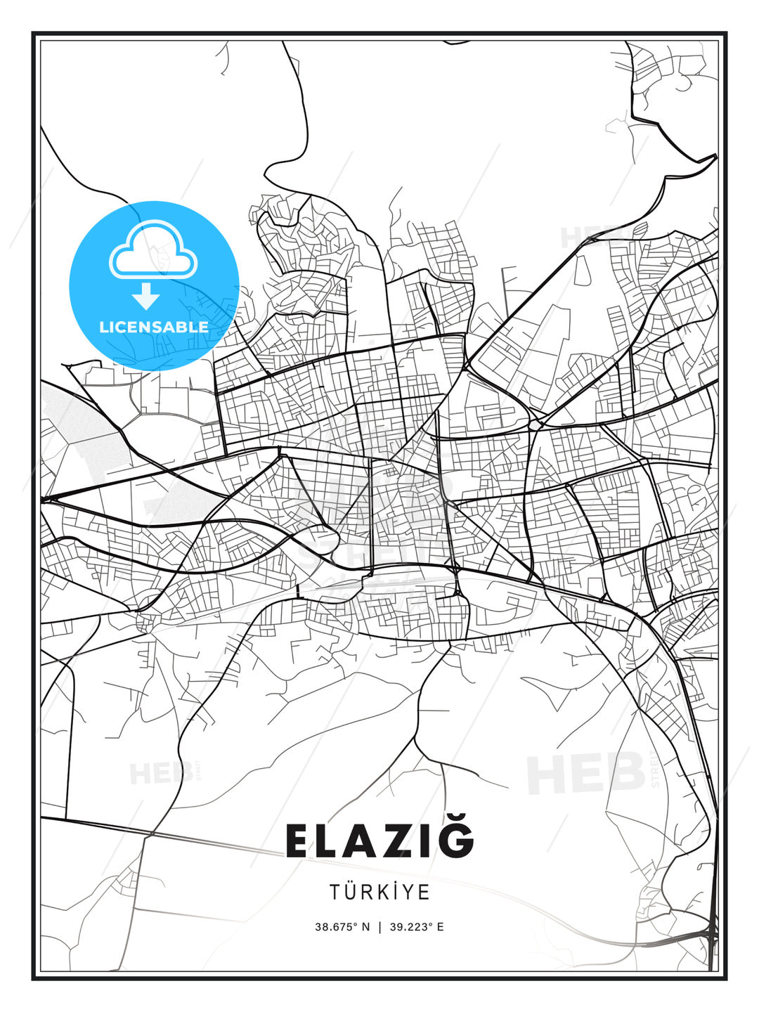 ELAZIĞ / Elâzığ, Turkey, Modern Print Template in Various Formats - HEBSTREITS Sketches