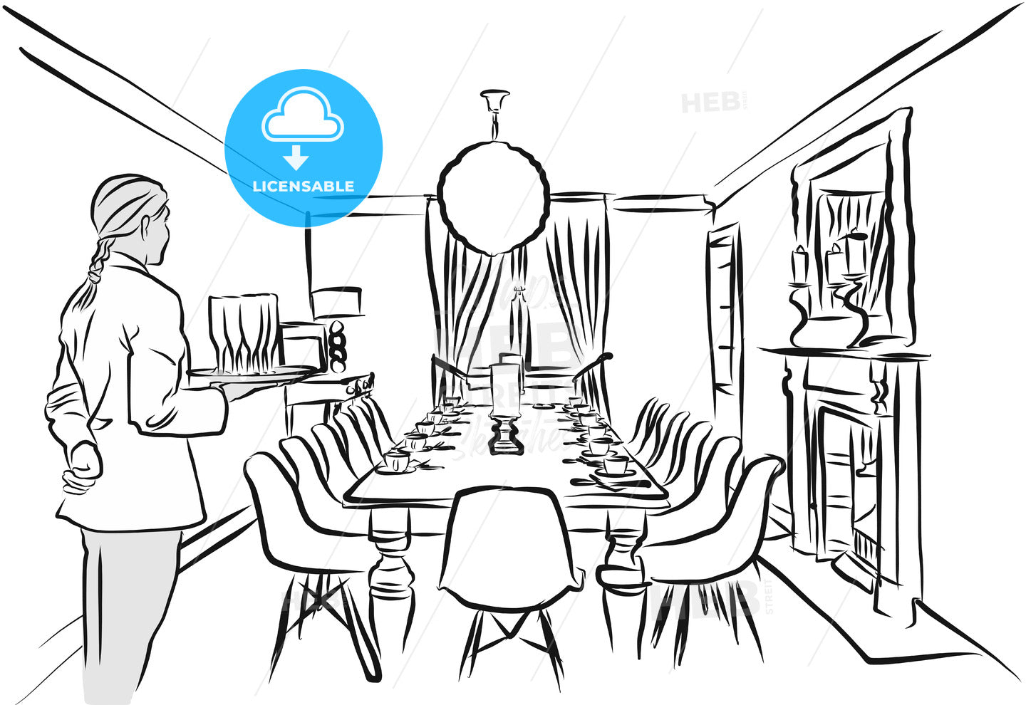 Eating Room with Stewardess in Foreground – instant download