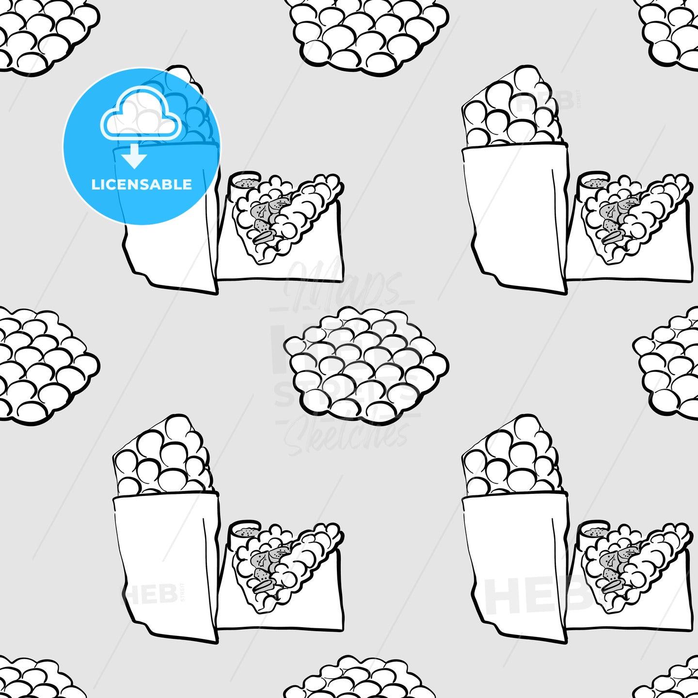 Eggette seamless pattern greyscale drawing – instant download