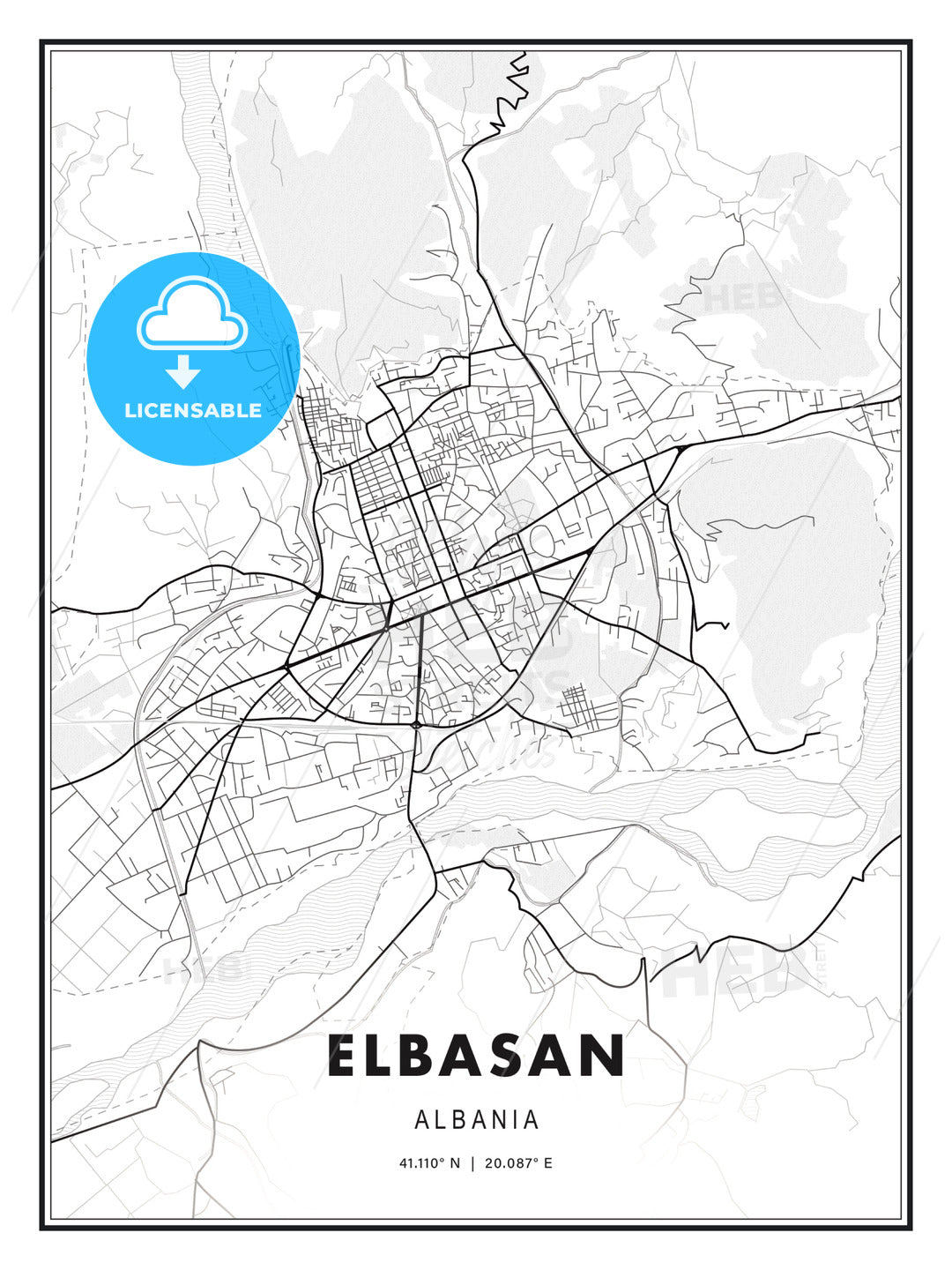 Elbasan, Albania, Modern Print Template in Various Formats - HEBSTREITS Sketches