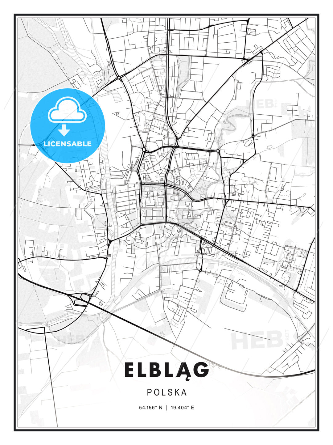 Elbląg, Poland, Modern Print Template in Various Formats - HEBSTREITS Sketches