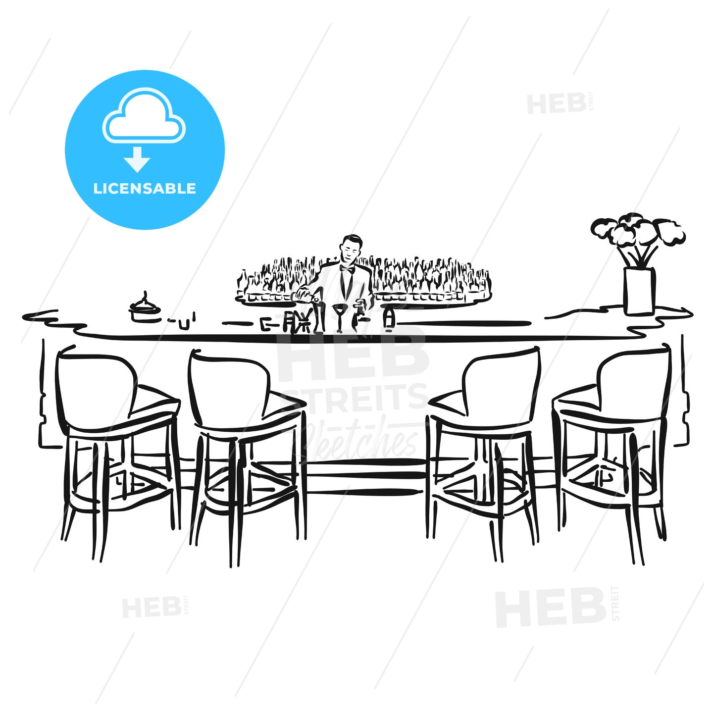 Empty Hotel Bar with Bartender – instant download