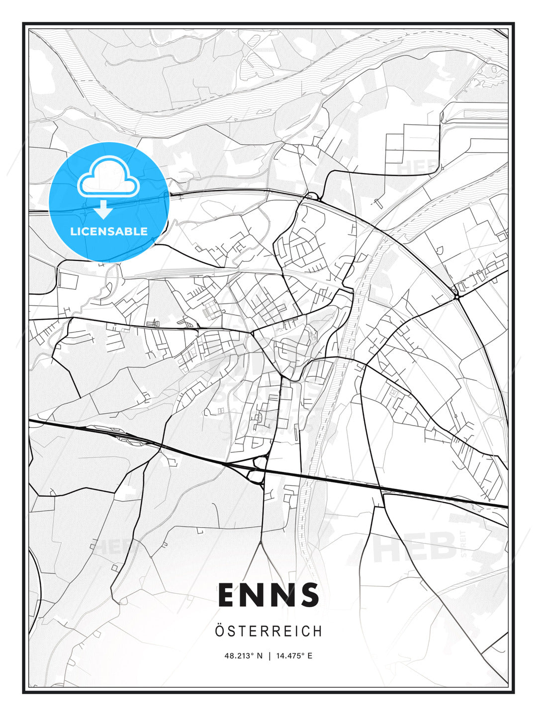 Enns, Austria, Modern Print Template in Various Formats - HEBSTREITS Sketches