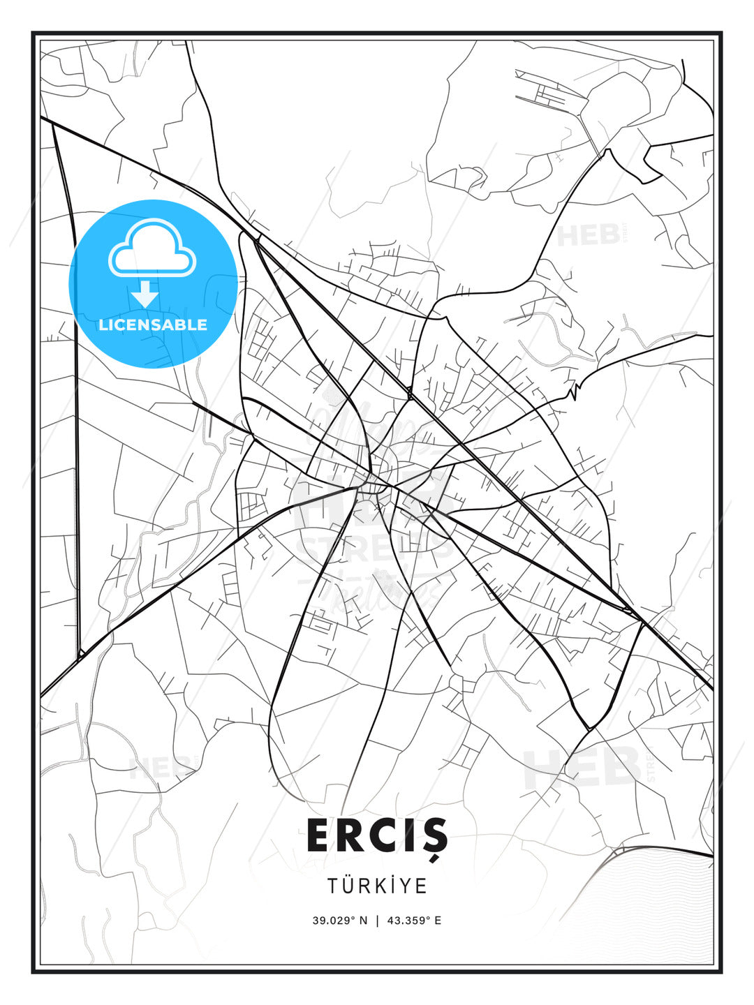 Erciş, Turkey, Modern Print Template in Various Formats - HEBSTREITS Sketches
