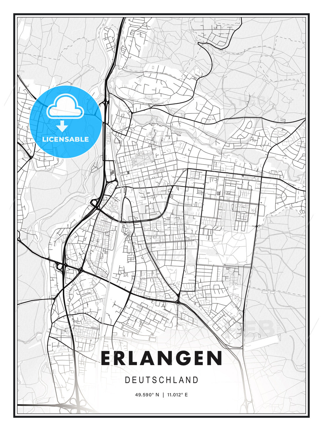 Erlangen, Germany, Modern Print Template in Various Formats - HEBSTREITS Sketches