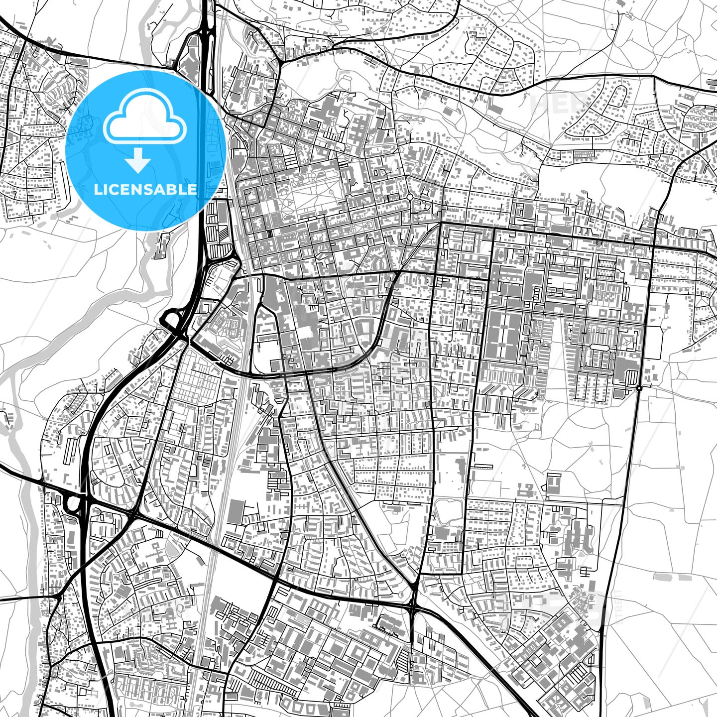 Erlangen, Germany, vector map with buildings