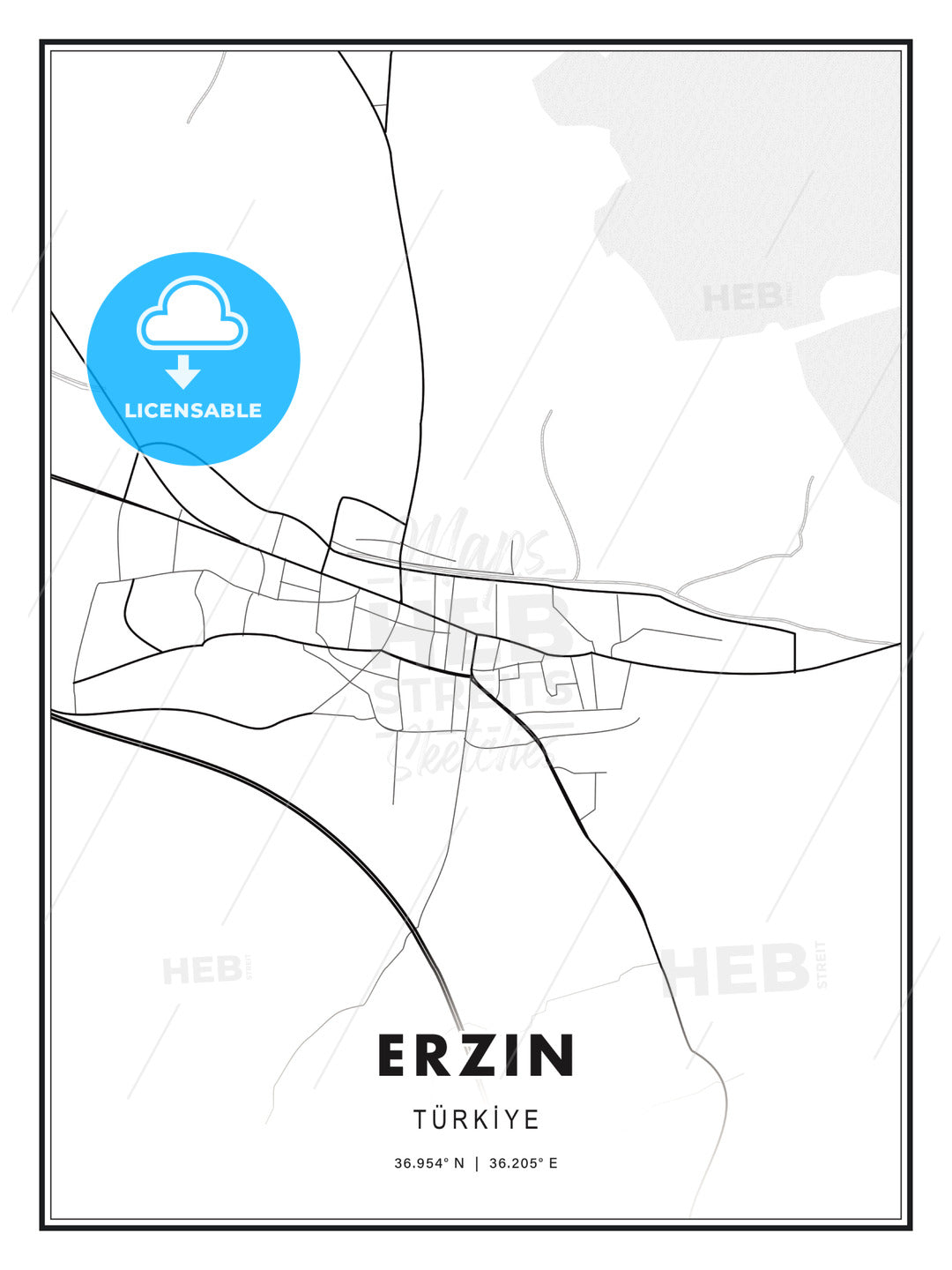Erzin, Turkey, Modern Print Template in Various Formats - HEBSTREITS Sketches