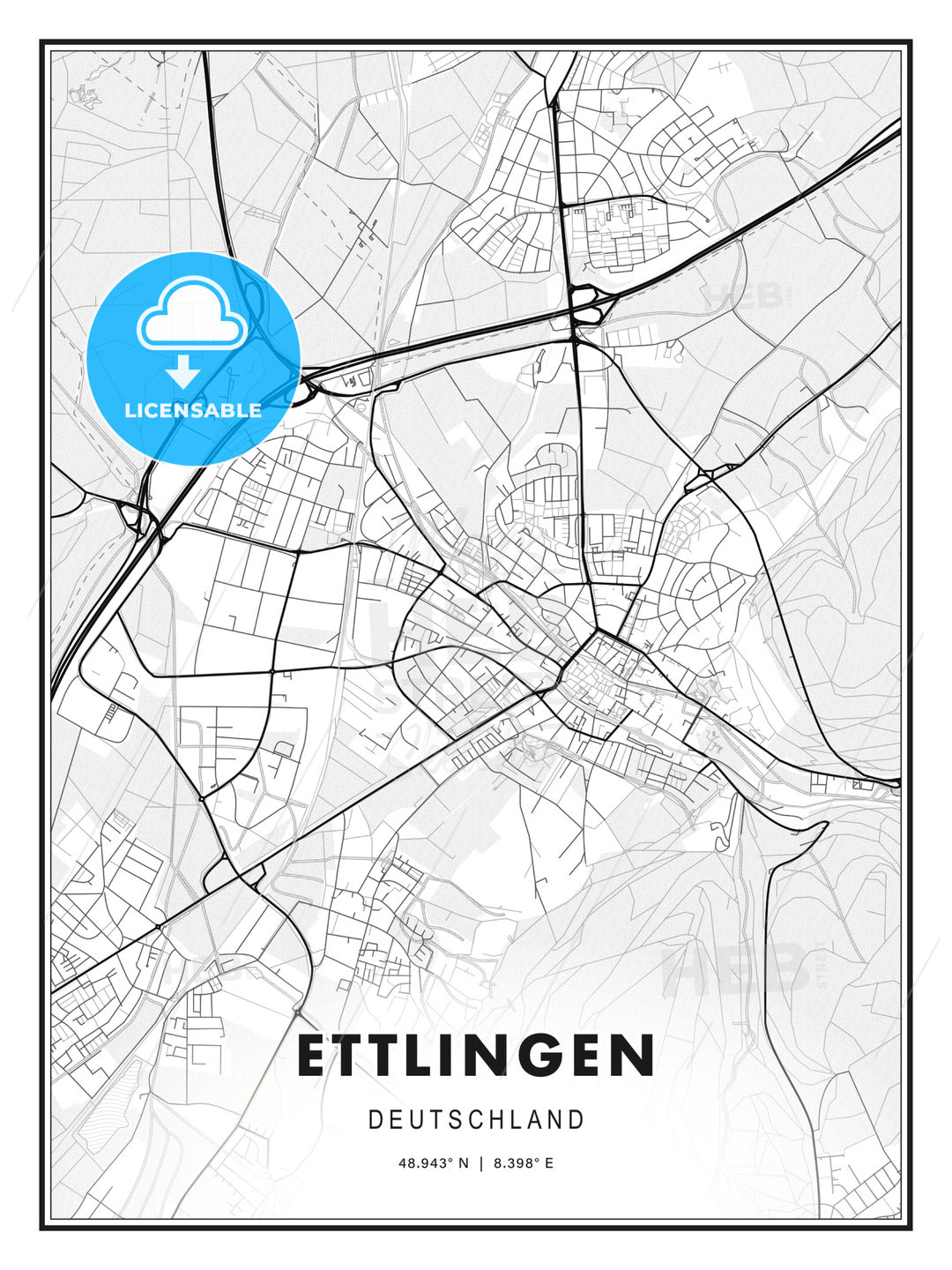 Ettlingen, Germany, Modern Print Template in Various Formats - HEBSTREITS Sketches