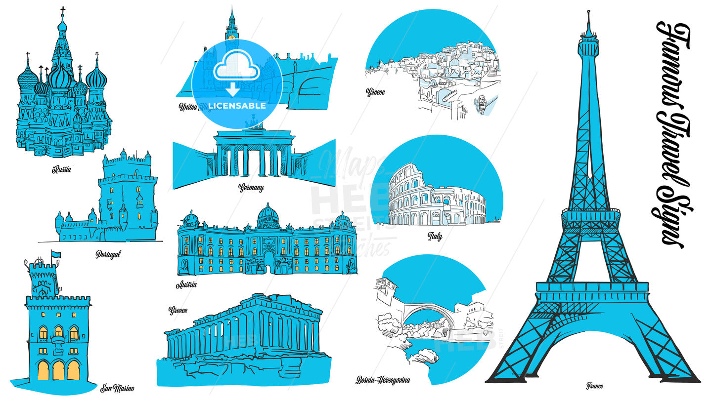 European Travel Landmarks Set – HEBSTREITS, image size:1440x810