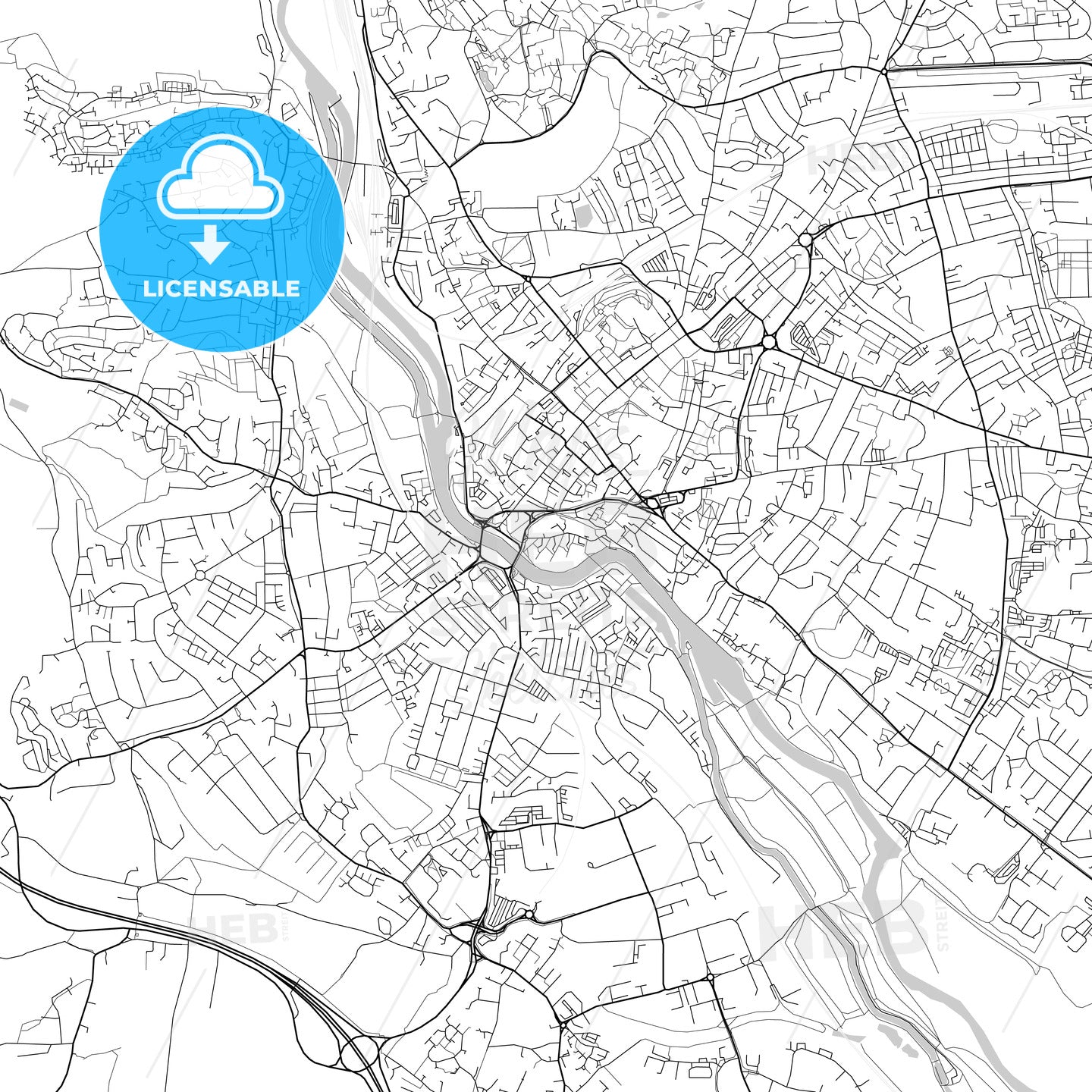 Exeter, England, UK, Vector Map - Light