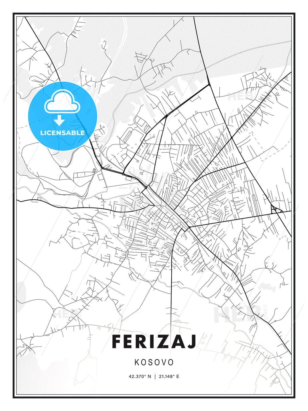 FERIZAJ / Ferizaj / Uroševac, Kosovo, Modern Print Template in Various Formats - HEBSTREITS Sketches