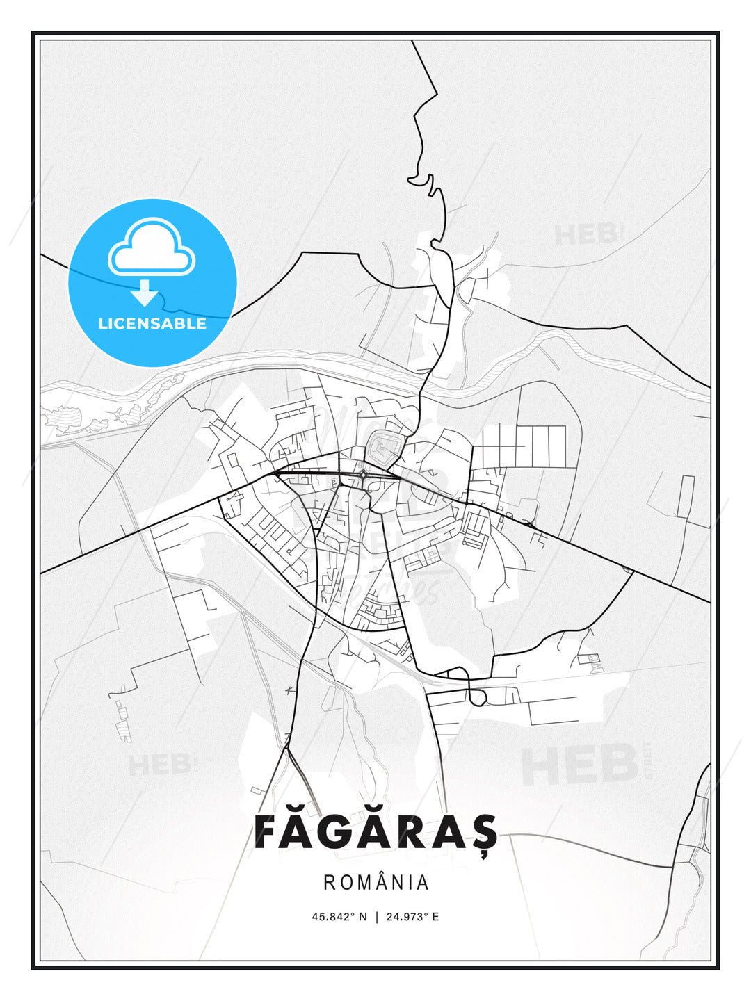 Făgăraș, Romania, Modern Print Template in Various Formats - HEBSTREITS Sketches