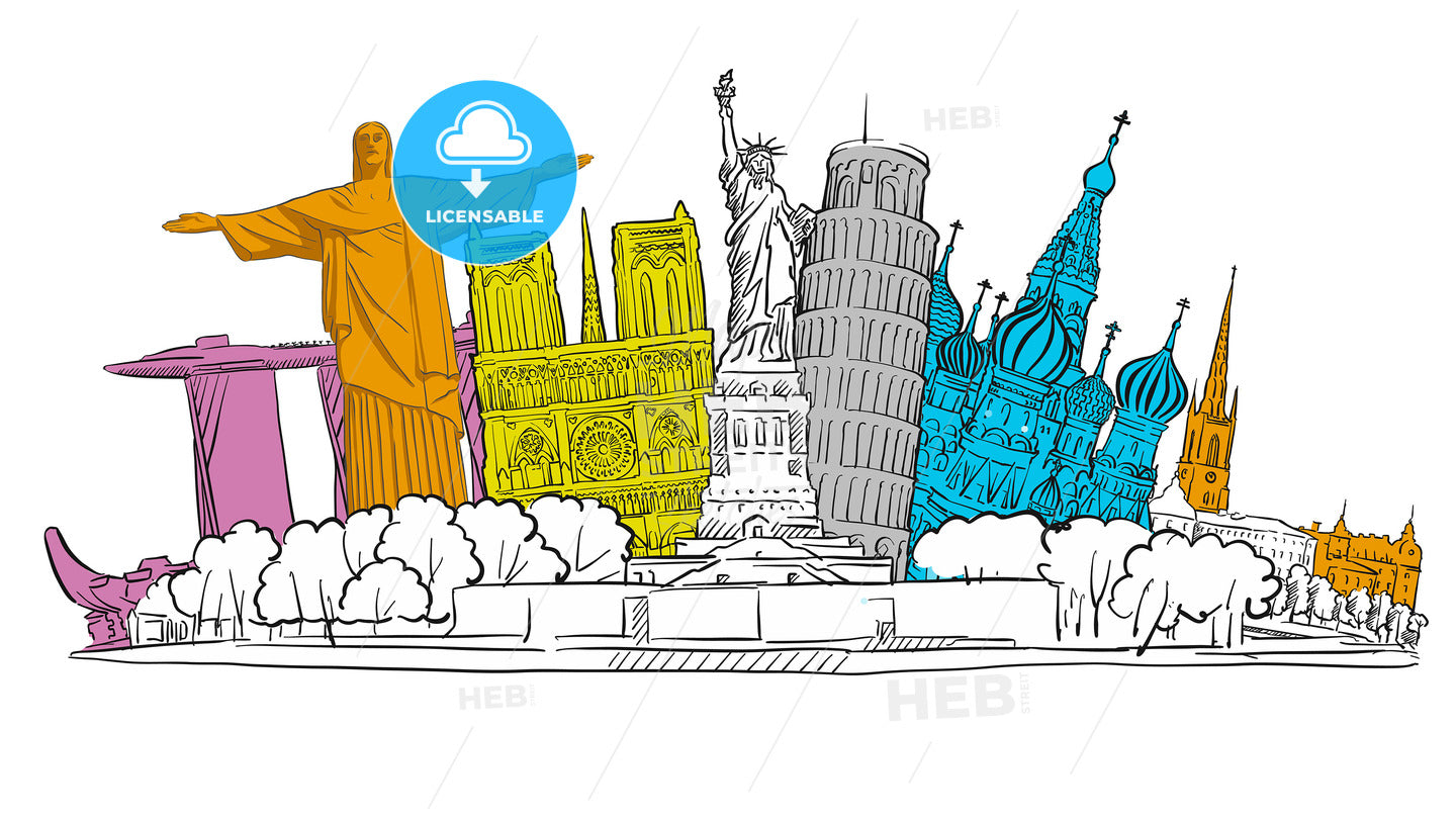 Famous Travel Banner Sketch – instant download