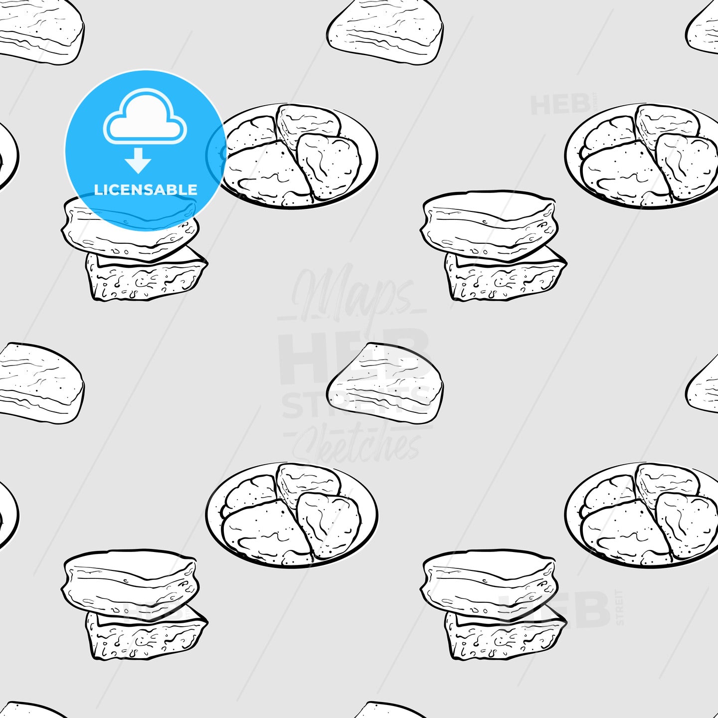 Farl seamless pattern greyscale drawing – instant download