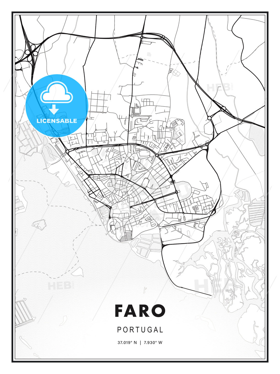 Faro, Portugal, Modern Print Template in Various Formats - HEBSTREITS Sketches