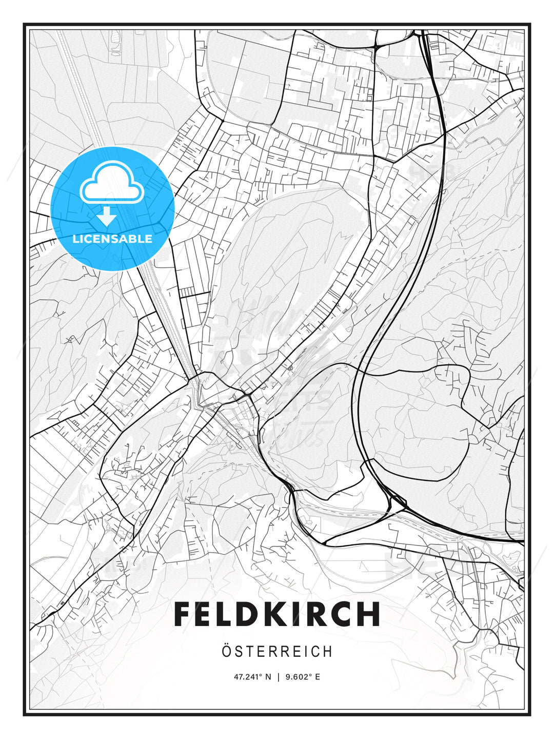 Feldkirch, Austria, Modern Print Template in Various Formats - HEBSTREITS Sketches