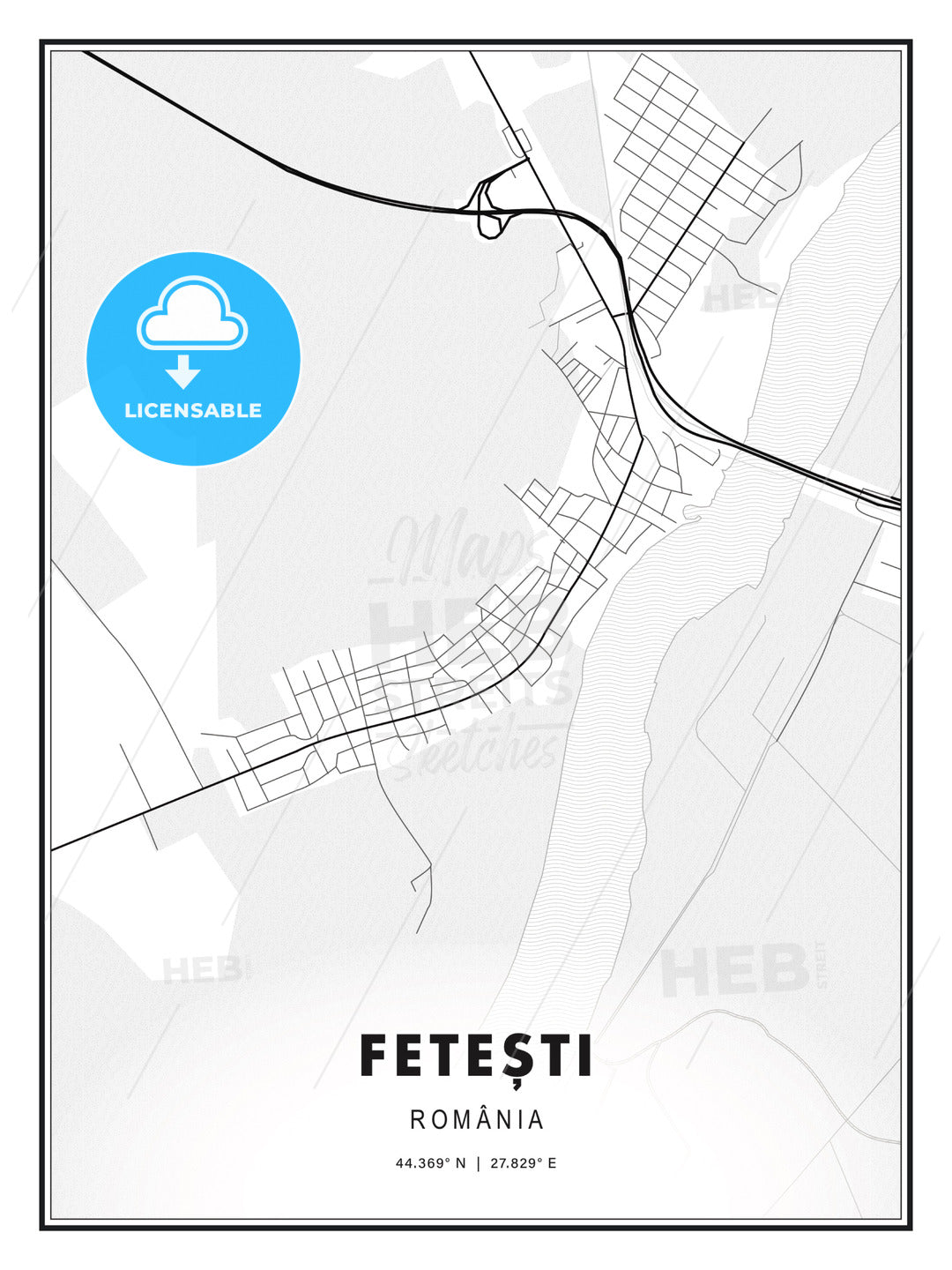 Fetești, Romania, Modern Print Template in Various Formats - HEBSTREITS Sketches