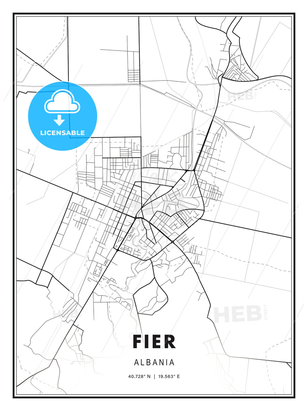 Fier, Albania, Modern Print Template in Various Formats - HEBSTREITS Sketches