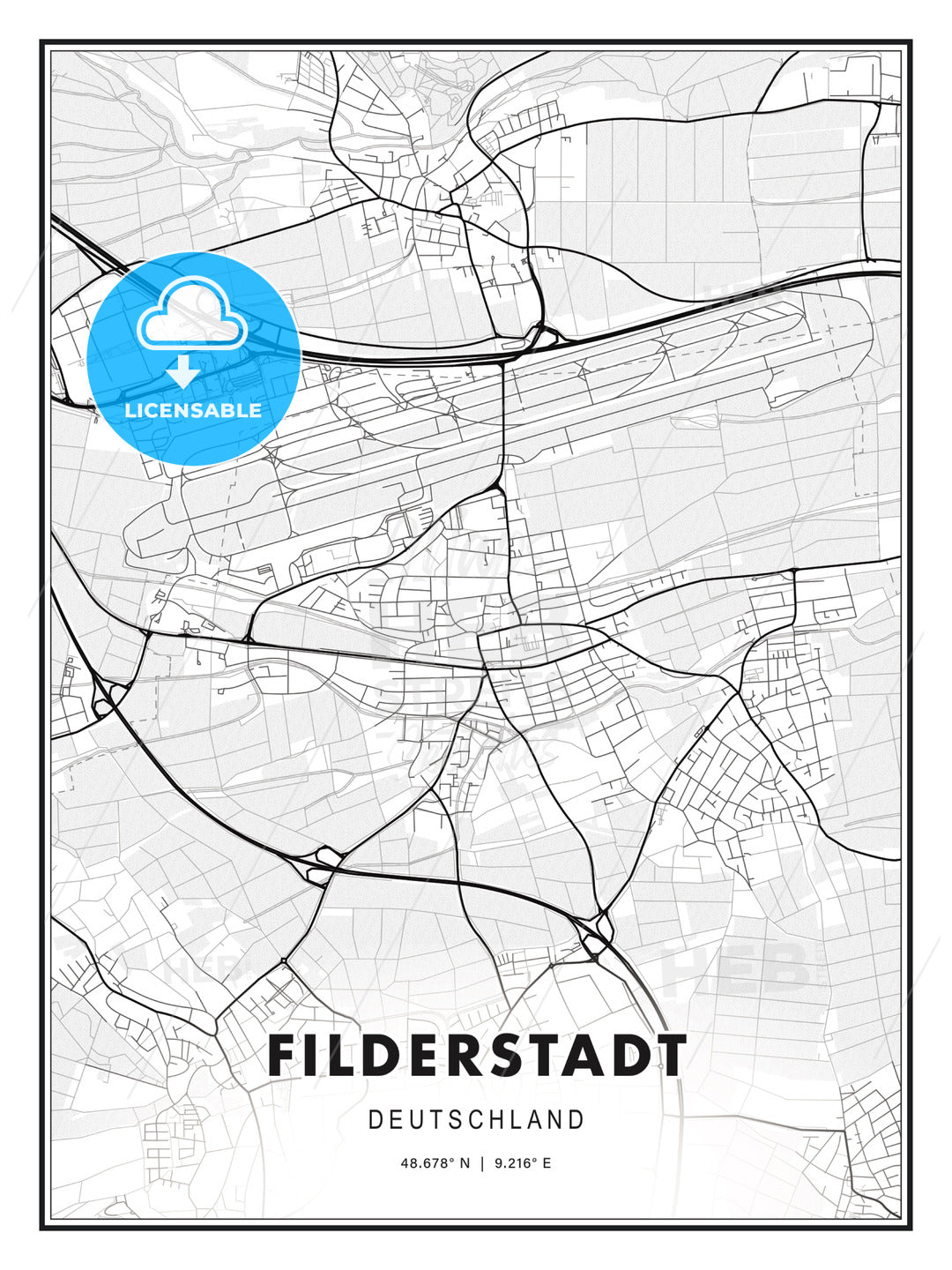 Filderstadt, Germany, Modern Print Template in Various Formats - HEBSTREITS Sketches