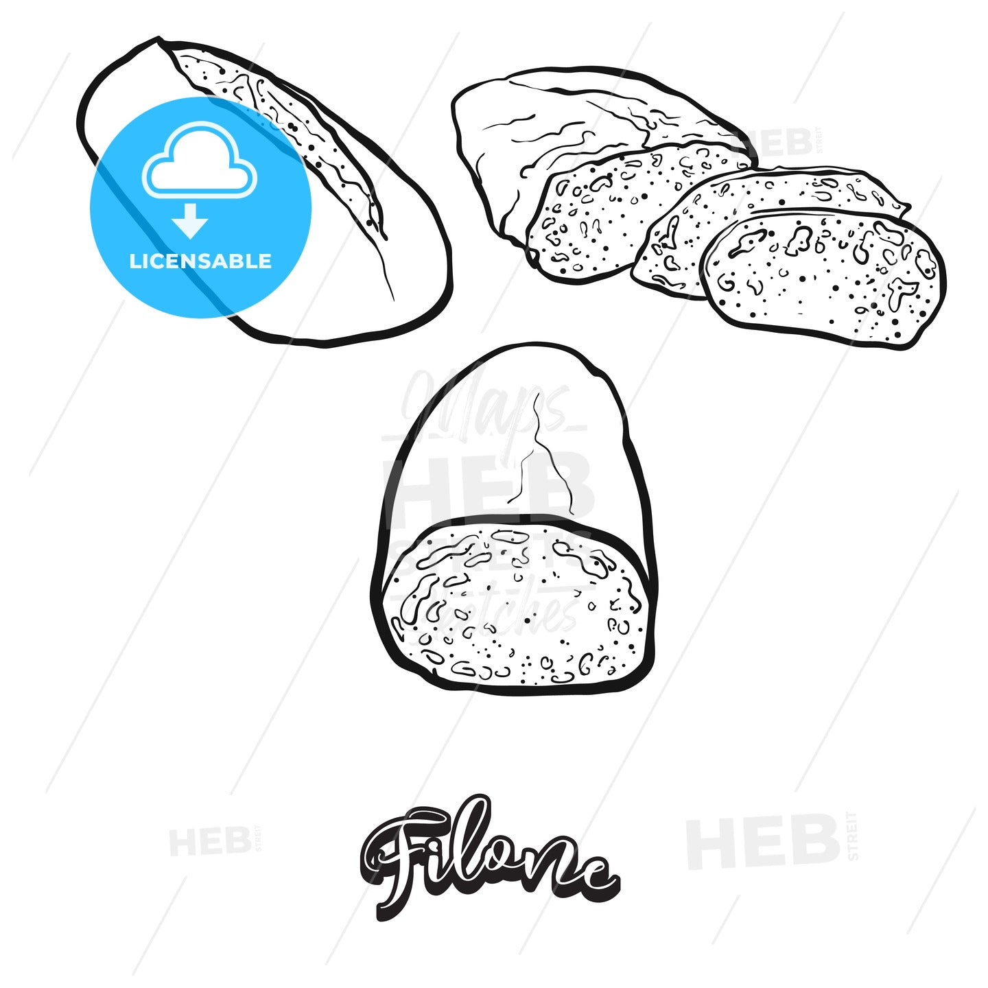 Filone food sketch on chalkboard – instant download