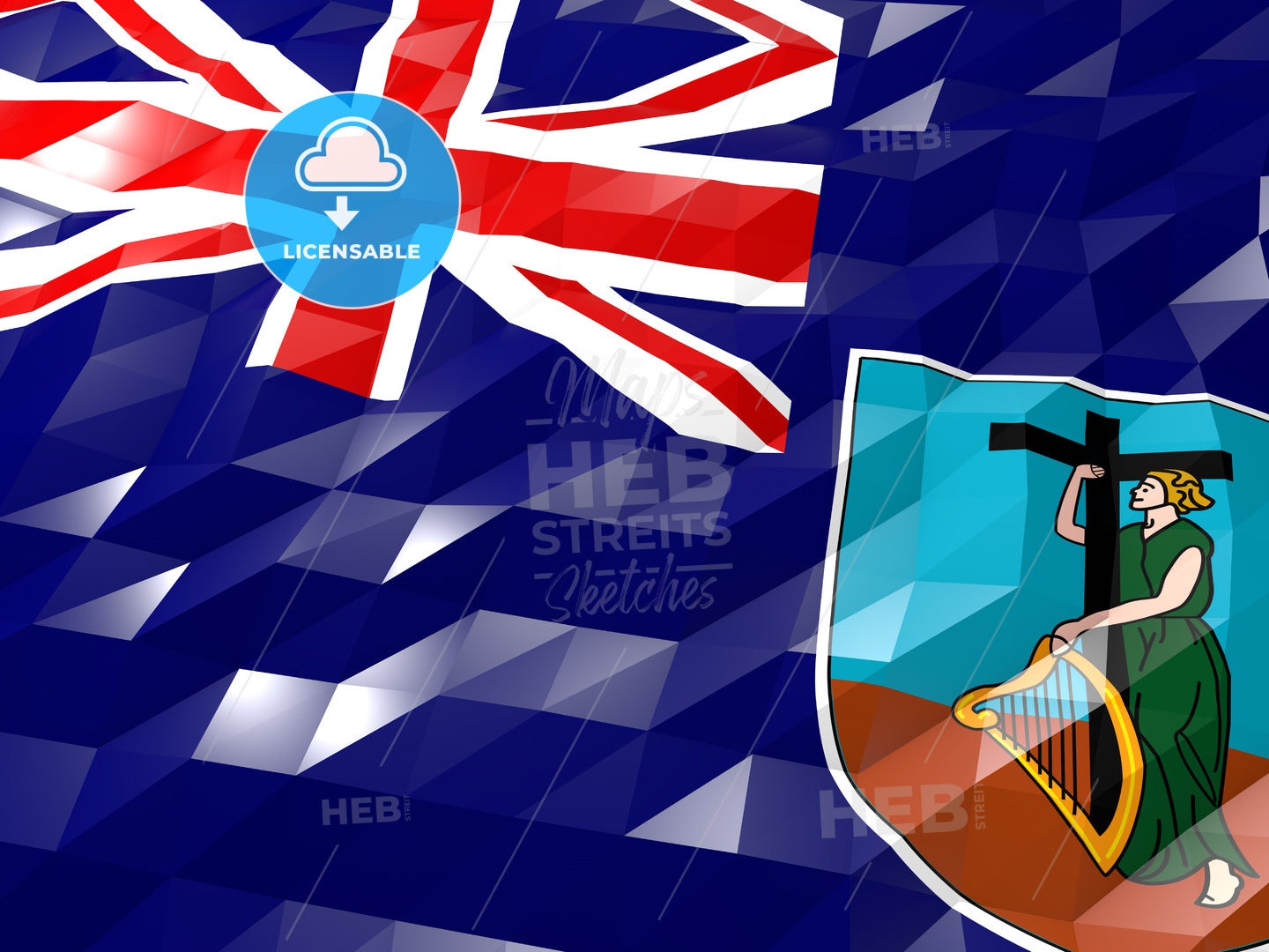 Flag of Montserrat 3D Wallpaper Illustration – instant download