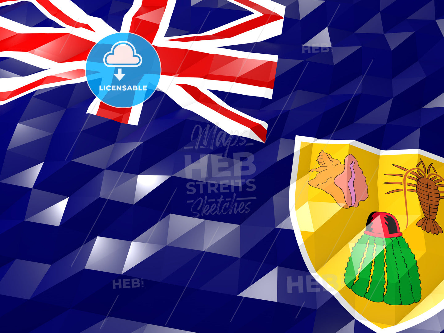 Flag of Turks and Caicos Islands 3D Wallpaper Illustration – instant download