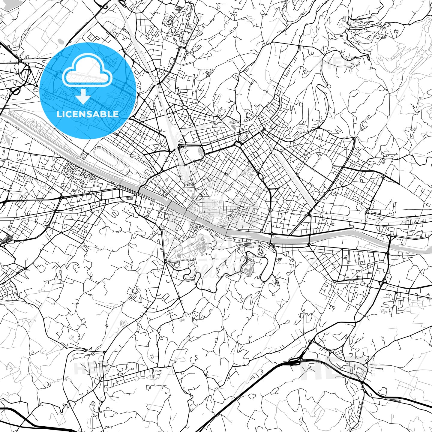 Florence, Tuscany, downtown map, light