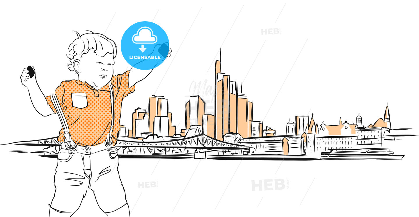 Frankfurt Main Downtown and Little Boy with Rocks – instant download