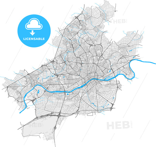 Frankfurt am Main, Hesse, Germany, high quality vector map