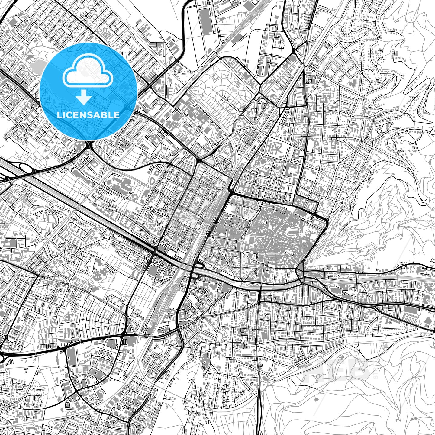 Freiburg im Breisgau, Germany, vector map with buildings