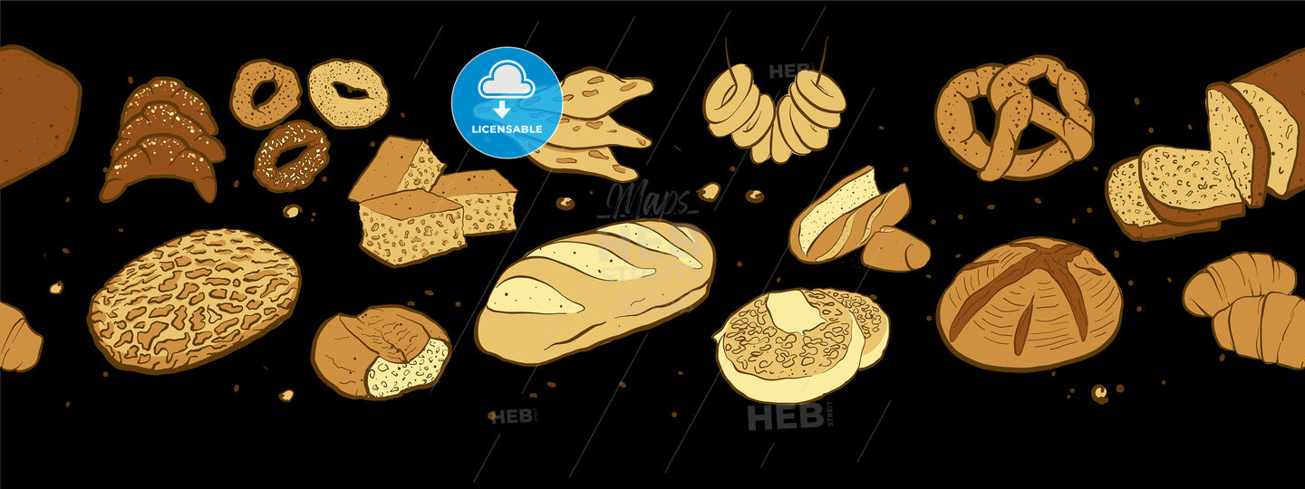 Fresh bread banner. Seamless panoramic composition on blackboard – instant download