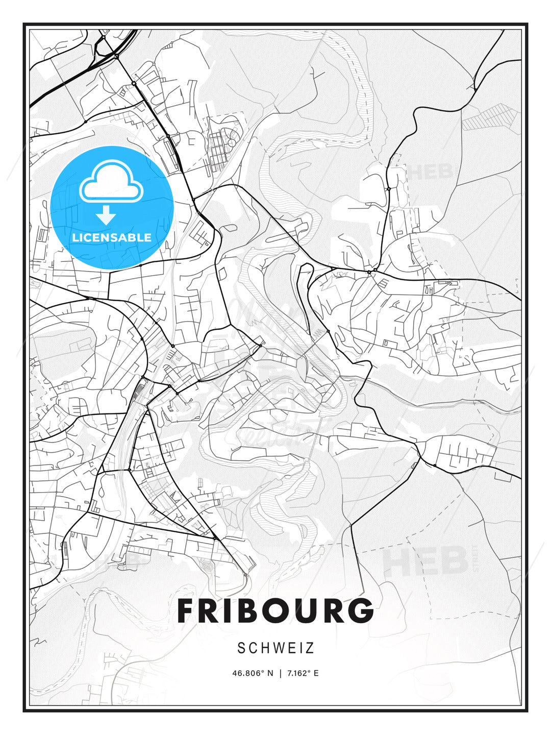 Fribourg, Switzerland, Modern Print Template in Various Formats - HEBSTREITS Sketches