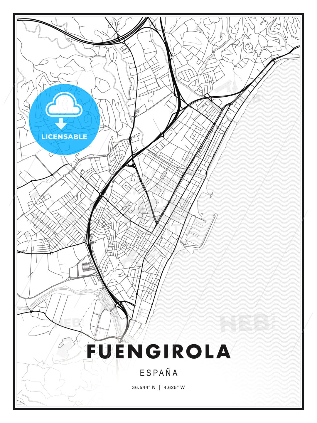 Fuengirola, Spain, Modern Print Template in Various Formats - HEBSTREITS Sketches