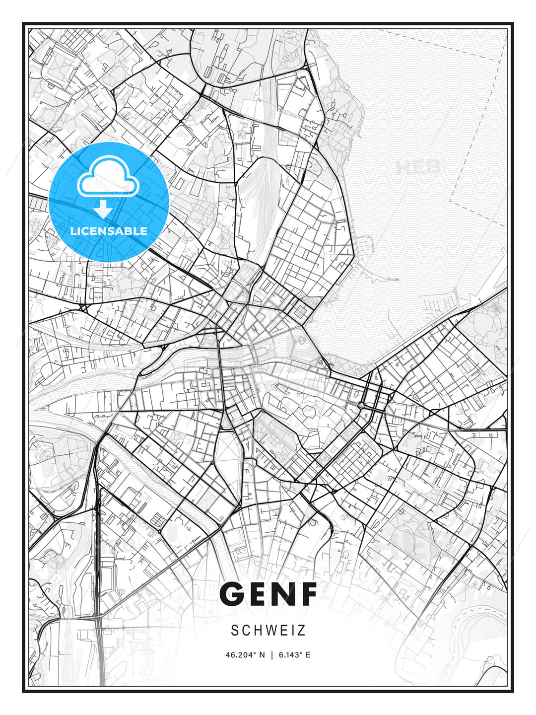 GENF / Geneva, Switzerland, Modern Print Template in Various Formats - HEBSTREITS Sketches