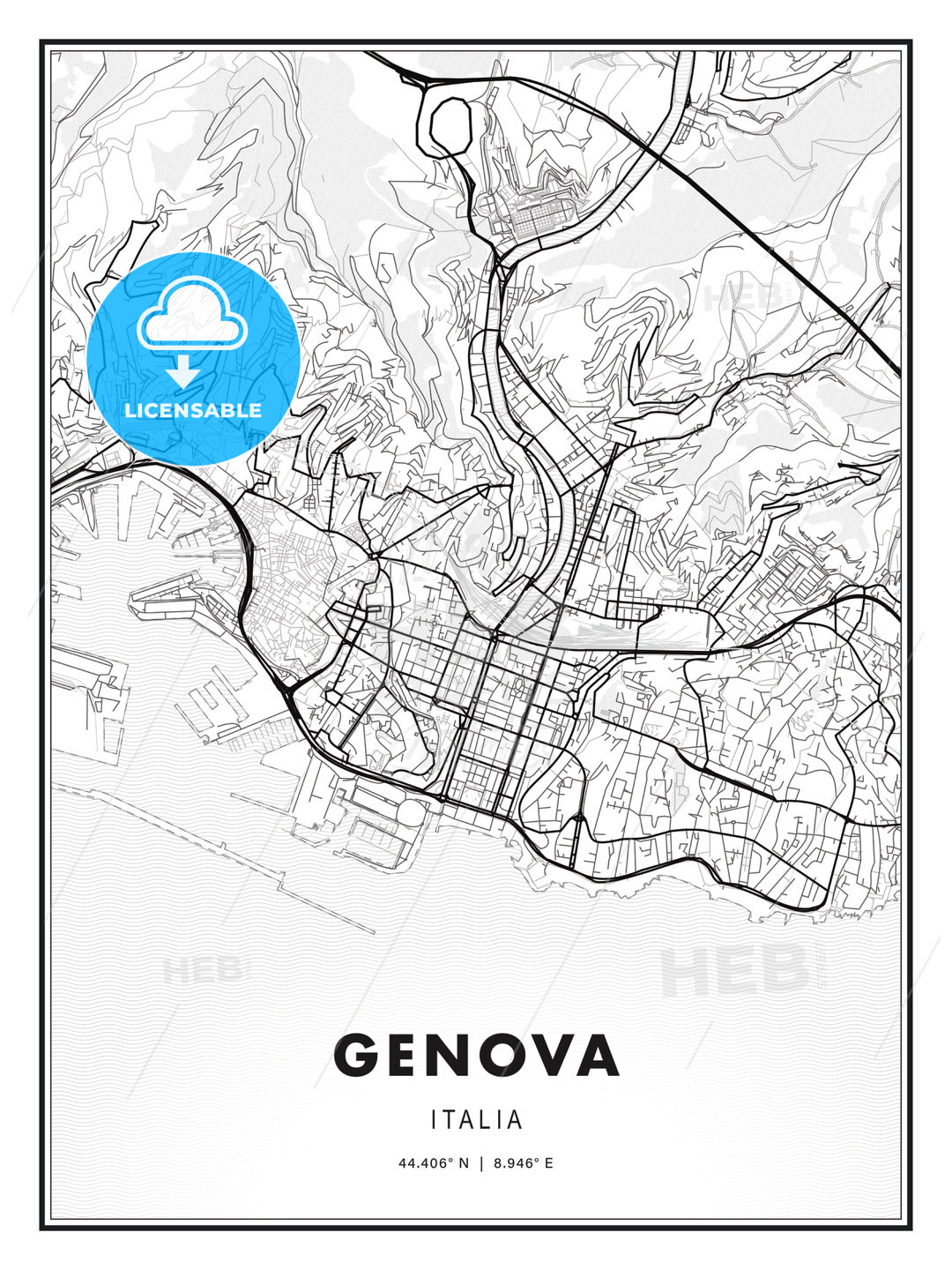 GENOVA / Genoa, Italy, Modern Print Template in Various Formats - HEBSTREITS Sketches