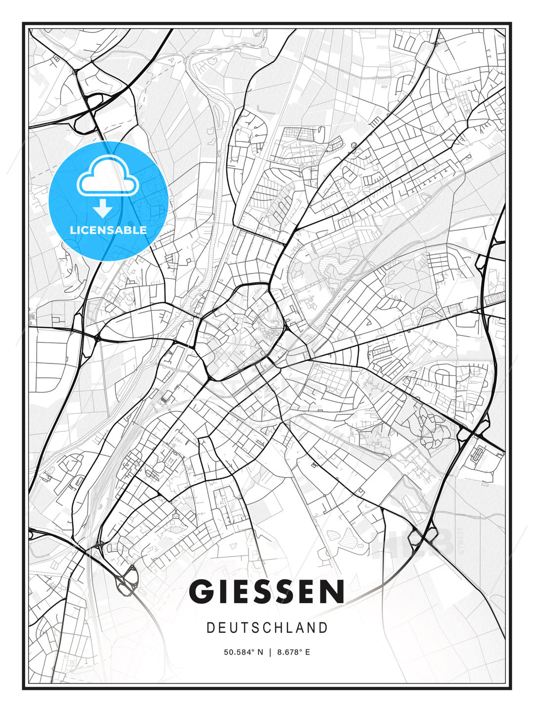 GIESSEN / Gießen, Germany, Modern Print Template in Various Formats - HEBSTREITS Sketches