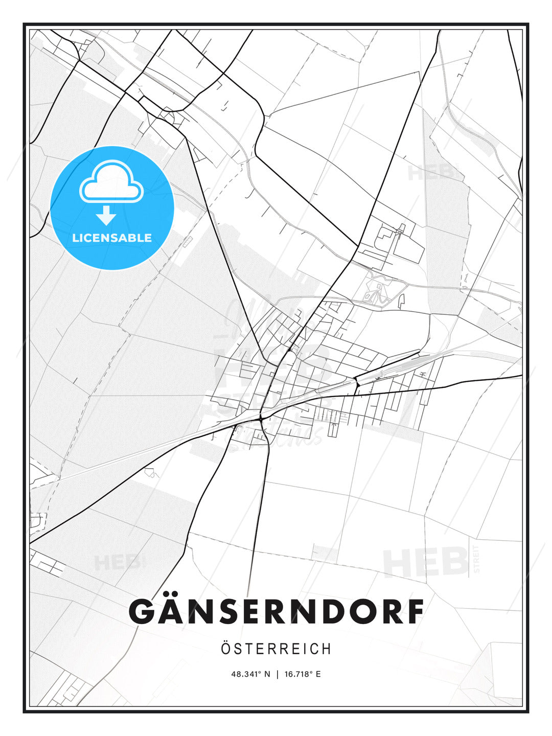 Gänserndorf, Austria, Modern Print Template in Various Formats - HEBSTREITS Sketches