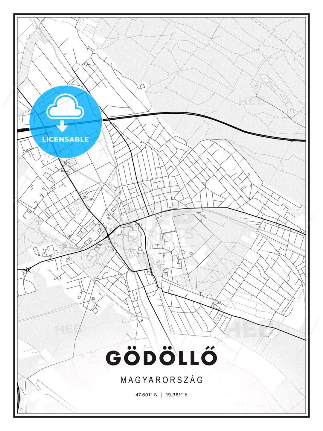 Gödöllő, Hungary, Modern Print Template in Various Formats - HEBSTREITS Sketches