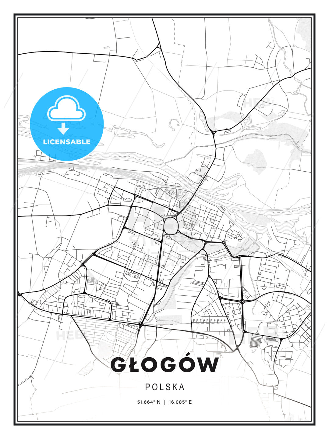 Głogów, Poland, Modern Print Template in Various Formats - HEBSTREITS Sketches