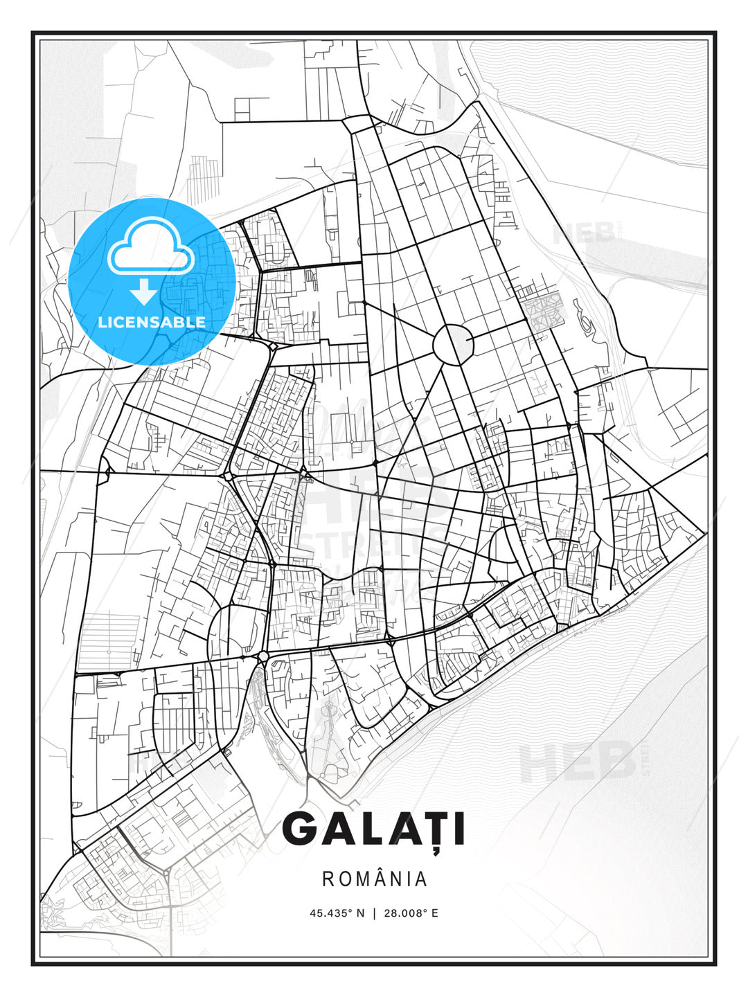 Galați, Romania, Modern Print Template in Various Formats - HEBSTREITS Sketches