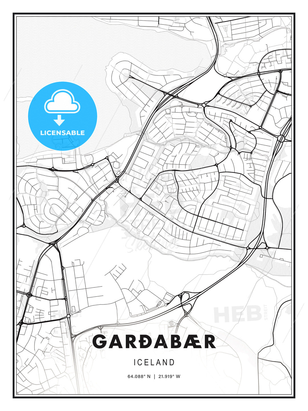 Garðabær, Iceland, Modern Print Template in Various Formats - HEBSTREITS Sketches